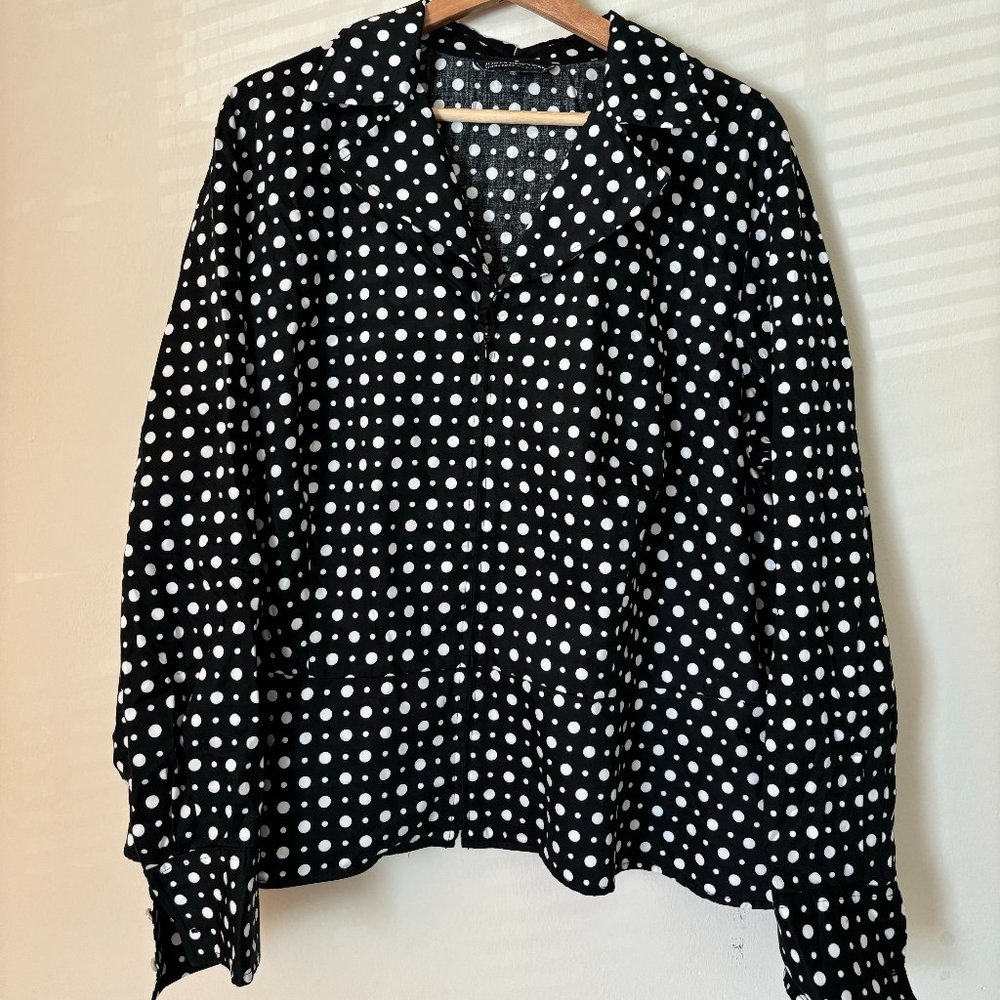 Jones New York Signature Polka Dot Zip Front Blouse
